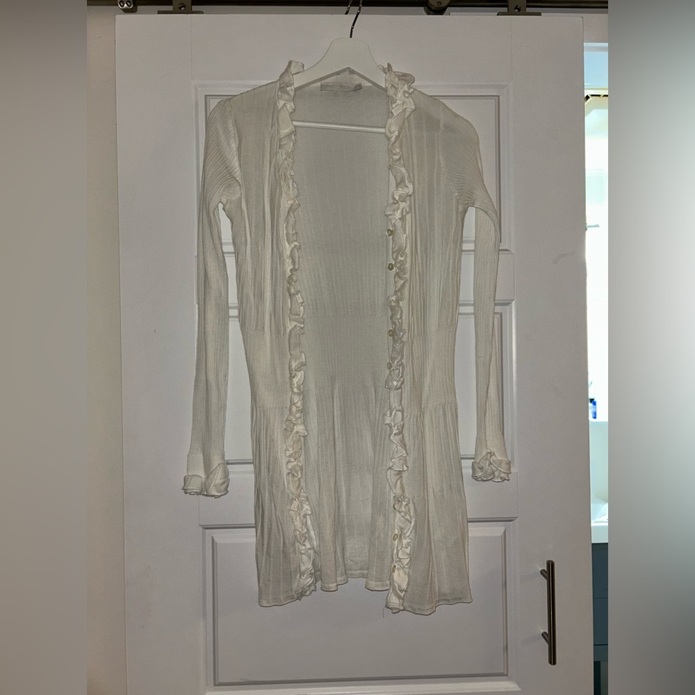 Mialee Anne Fontaine white Ruffle Sweater top size 42 Cotton